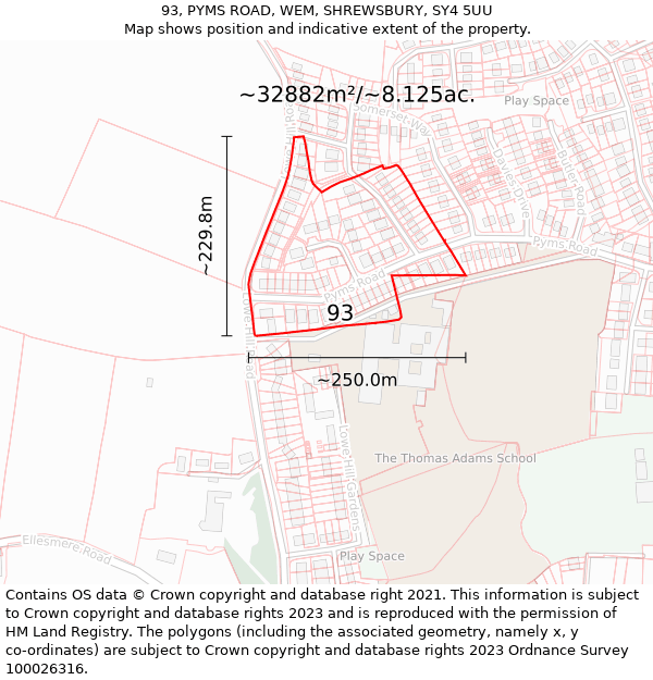 93, PYMS ROAD, WEM, SHREWSBURY, SY4 5UU: Plot and title map