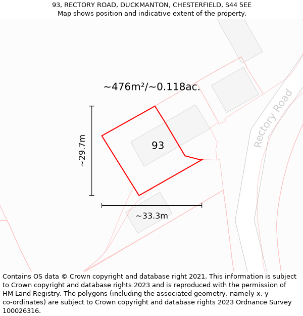 93, RECTORY ROAD, DUCKMANTON, CHESTERFIELD, S44 5EE: Plot and title map