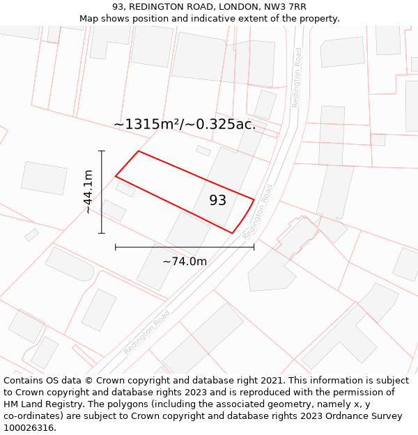 93, REDINGTON ROAD, LONDON, NW3 7RR: Plot and title map