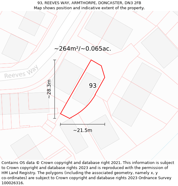 93, REEVES WAY, ARMTHORPE, DONCASTER, DN3 2FB: Plot and title map