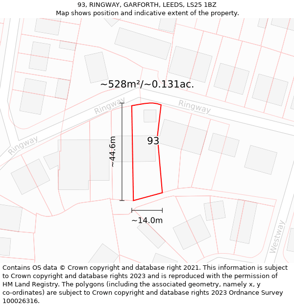 93, RINGWAY, GARFORTH, LEEDS, LS25 1BZ: Plot and title map