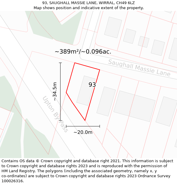 93, SAUGHALL MASSIE LANE, WIRRAL, CH49 6LZ: Plot and title map