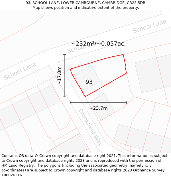 93, SCHOOL LANE, LOWER CAMBOURNE, CAMBRIDGE, CB23 5DR: Plot and title map