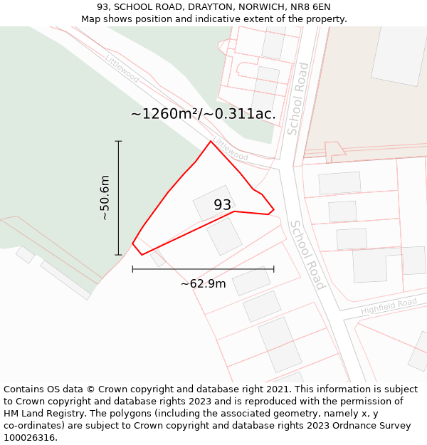 93, SCHOOL ROAD, DRAYTON, NORWICH, NR8 6EN: Plot and title map