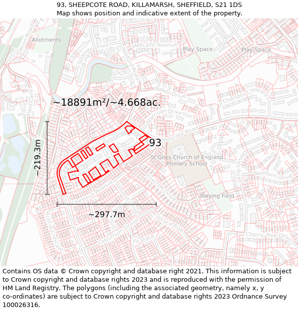 93, SHEEPCOTE ROAD, KILLAMARSH, SHEFFIELD, S21 1DS: Plot and title map