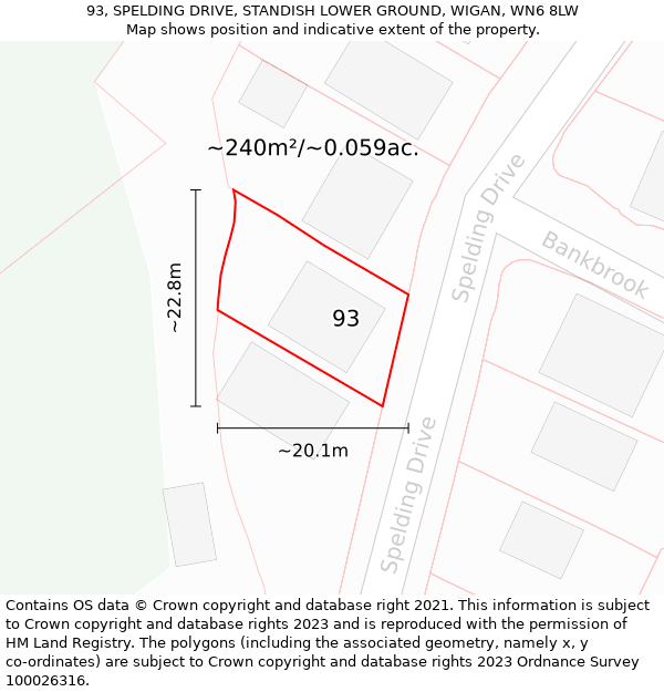 93, SPELDING DRIVE, STANDISH LOWER GROUND, WIGAN, WN6 8LW: Plot and title map