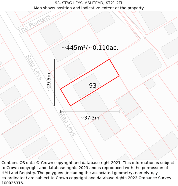 93, STAG LEYS, ASHTEAD, KT21 2TL: Plot and title map