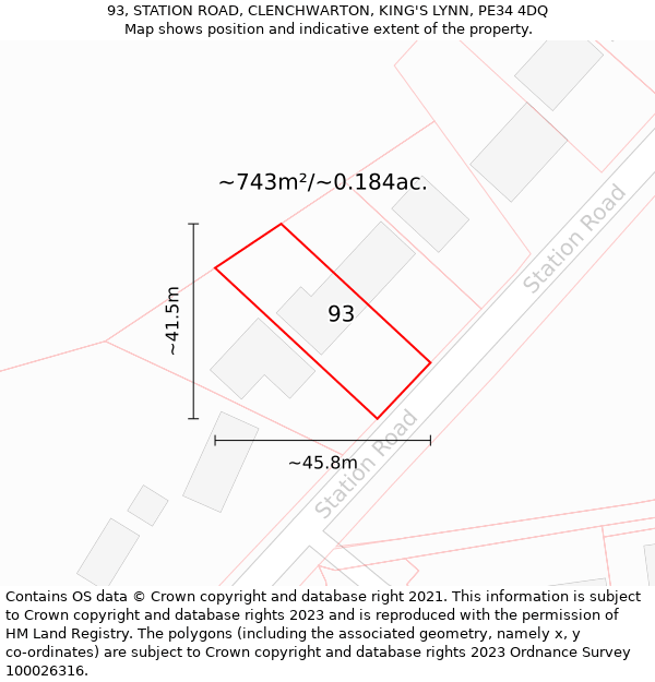 93, STATION ROAD, CLENCHWARTON, KING'S LYNN, PE34 4DQ: Plot and title map