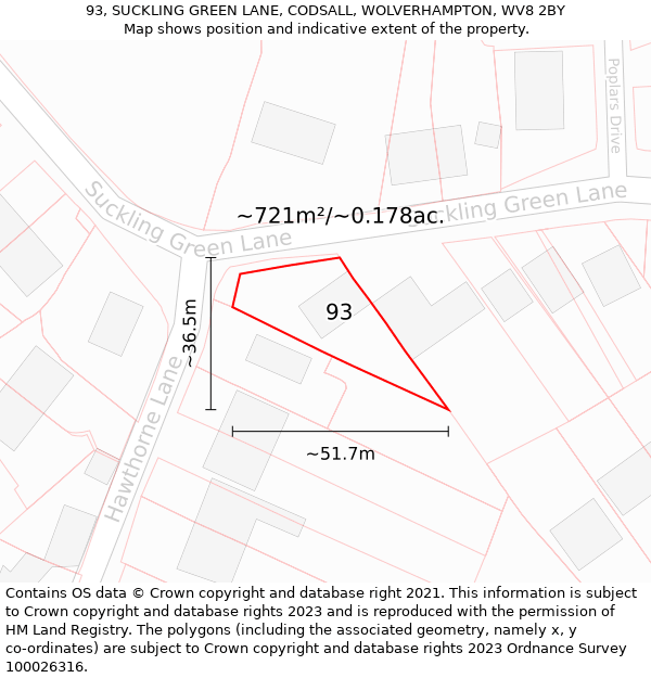 93, SUCKLING GREEN LANE, CODSALL, WOLVERHAMPTON, WV8 2BY: Plot and title map