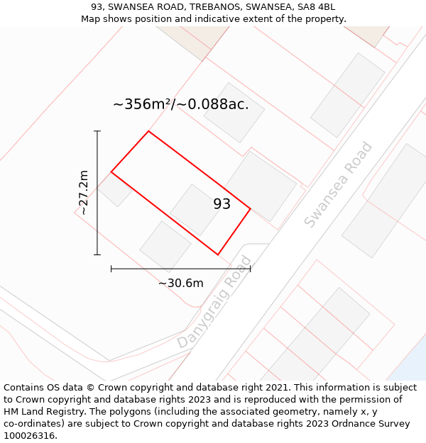 93, SWANSEA ROAD, TREBANOS, SWANSEA, SA8 4BL: Plot and title map