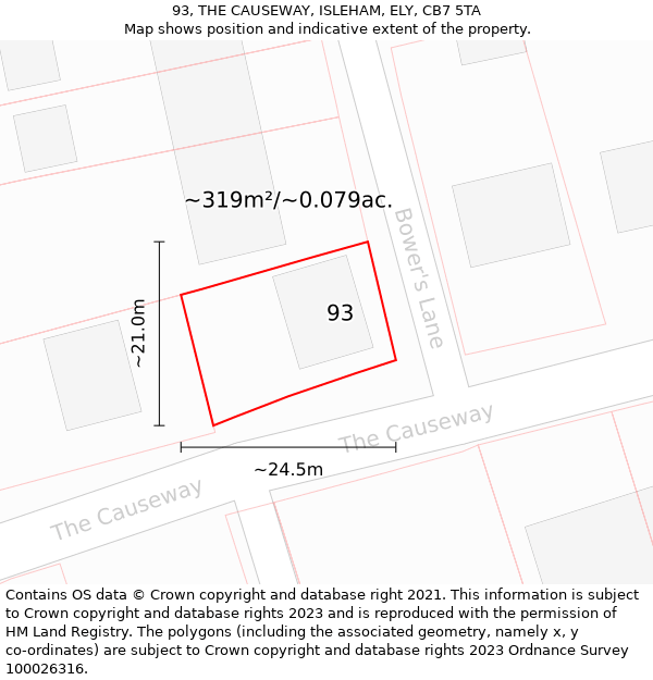 93, THE CAUSEWAY, ISLEHAM, ELY, CB7 5TA: Plot and title map