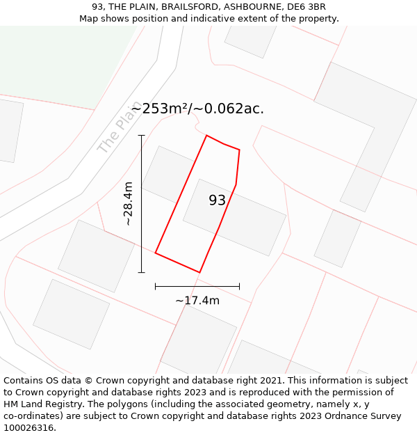 93, THE PLAIN, BRAILSFORD, ASHBOURNE, DE6 3BR: Plot and title map