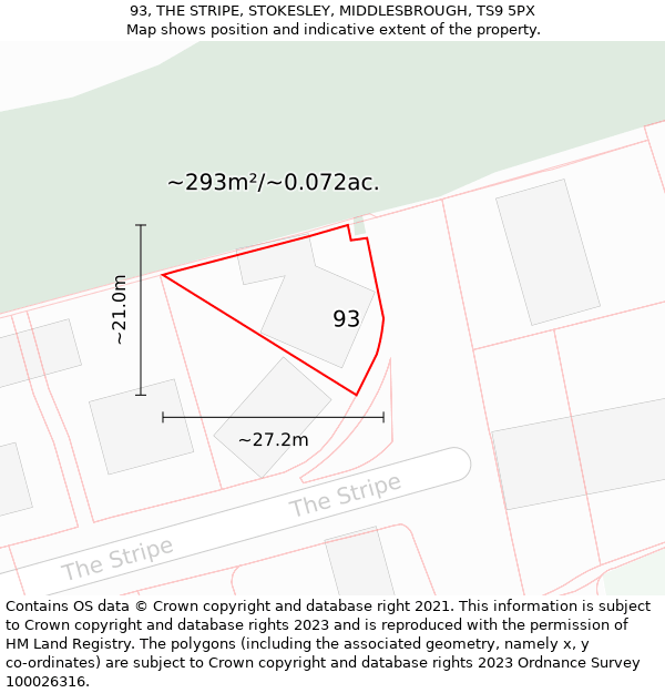 93, THE STRIPE, STOKESLEY, MIDDLESBROUGH, TS9 5PX: Plot and title map