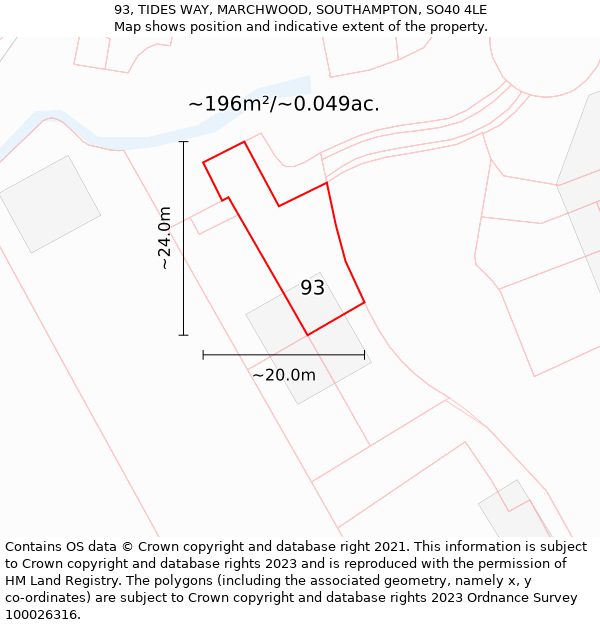 93, TIDES WAY, MARCHWOOD, SOUTHAMPTON, SO40 4LE: Plot and title map