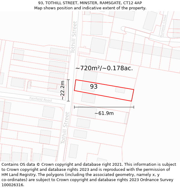 93, TOTHILL STREET, MINSTER, RAMSGATE, CT12 4AP: Plot and title map