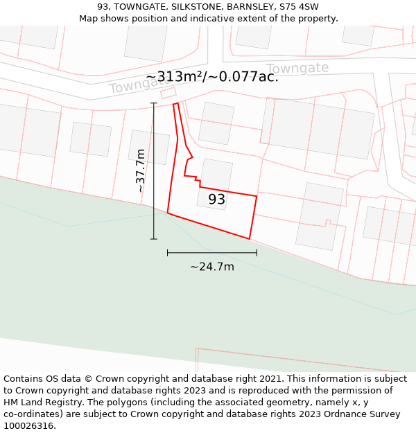 93, TOWNGATE, SILKSTONE, BARNSLEY, S75 4SW: Plot and title map