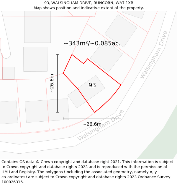 93, WALSINGHAM DRIVE, RUNCORN, WA7 1XB: Plot and title map