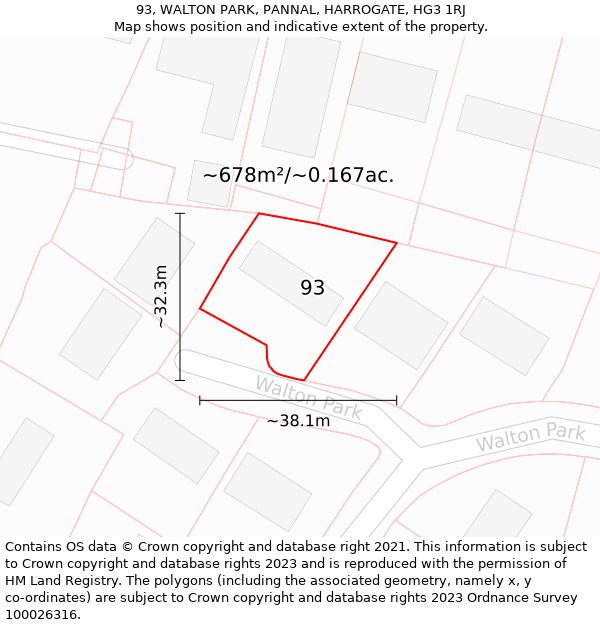 93, WALTON PARK, PANNAL, HARROGATE, HG3 1RJ: Plot and title map