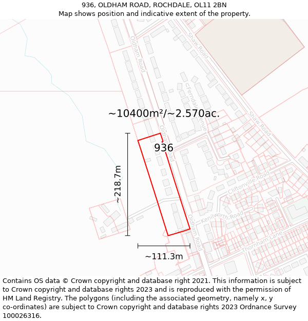 936, OLDHAM ROAD, ROCHDALE, OL11 2BN: Plot and title map