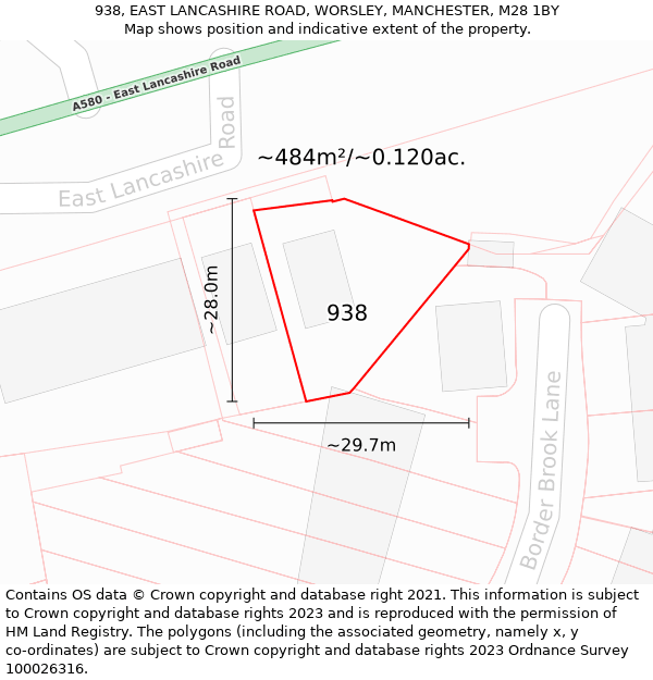 938, EAST LANCASHIRE ROAD, WORSLEY, MANCHESTER, M28 1BY: Plot and title map
