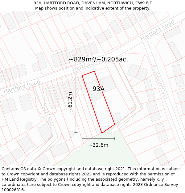 93A, HARTFORD ROAD, DAVENHAM, NORTHWICH, CW9 8JF: Plot and title map