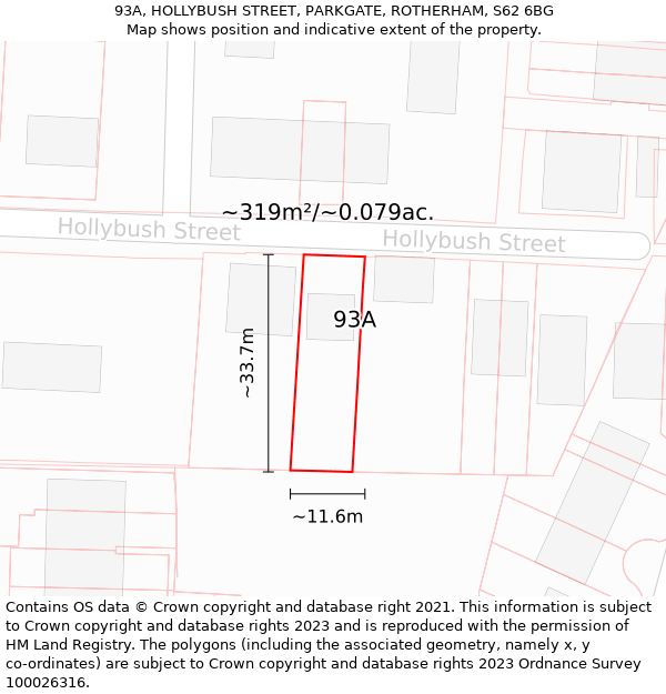 93A, HOLLYBUSH STREET, PARKGATE, ROTHERHAM, S62 6BG: Plot and title map
