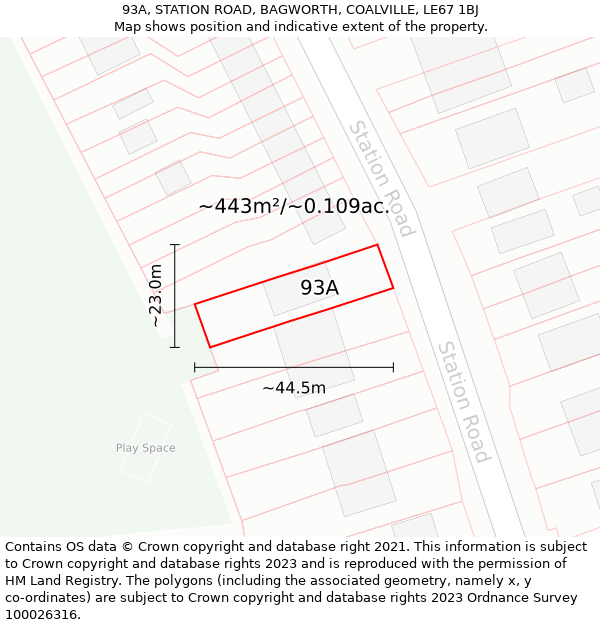 93A, STATION ROAD, BAGWORTH, COALVILLE, LE67 1BJ: Plot and title map