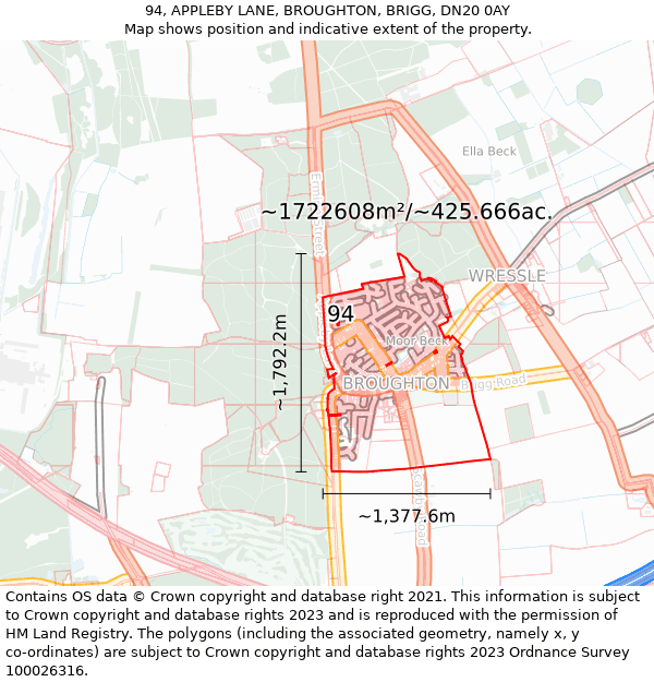 94, APPLEBY LANE, BROUGHTON, BRIGG, DN20 0AY: Plot and title map