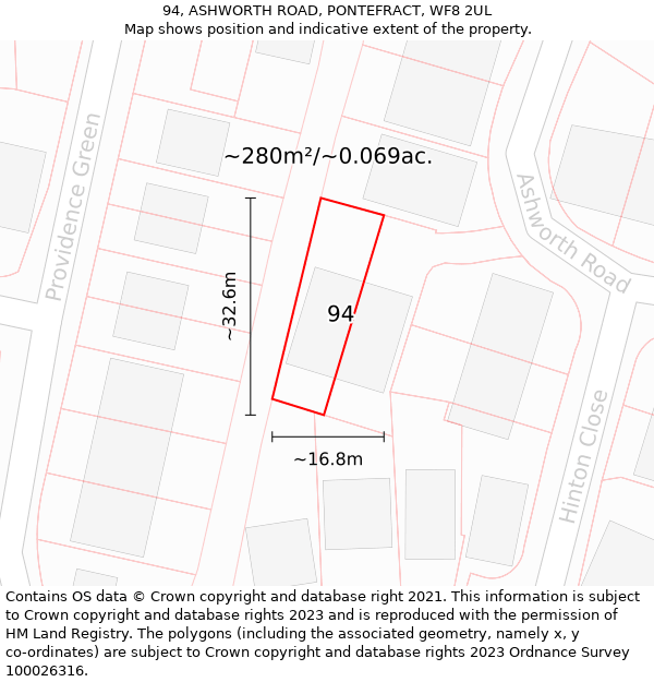 94, ASHWORTH ROAD, PONTEFRACT, WF8 2UL: Plot and title map