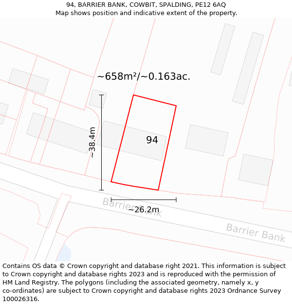 94, BARRIER BANK, COWBIT, SPALDING, PE12 6AQ: Plot and title map