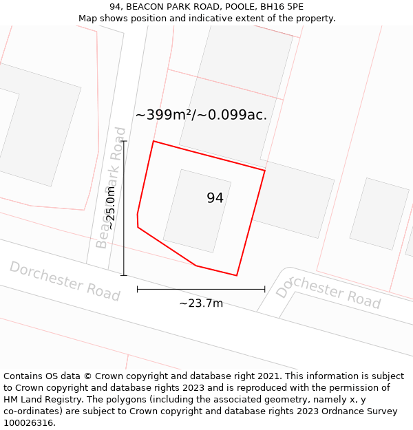 94, BEACON PARK ROAD, POOLE, BH16 5PE: Plot and title map