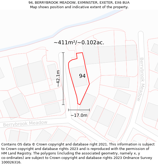 94, BERRYBROOK MEADOW, EXMINSTER, EXETER, EX6 8UA: Plot and title map