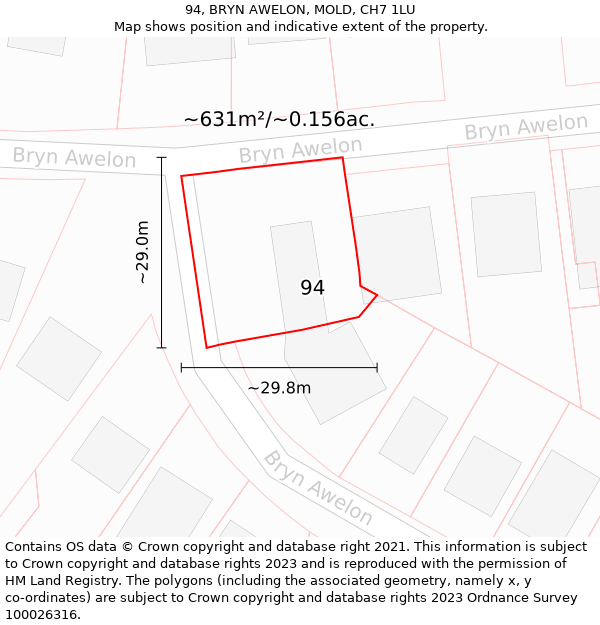 94, BRYN AWELON, MOLD, CH7 1LU: Plot and title map