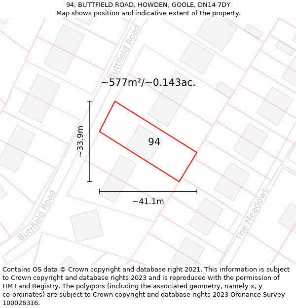 94, BUTTFIELD ROAD, HOWDEN, GOOLE, DN14 7DY: Plot and title map