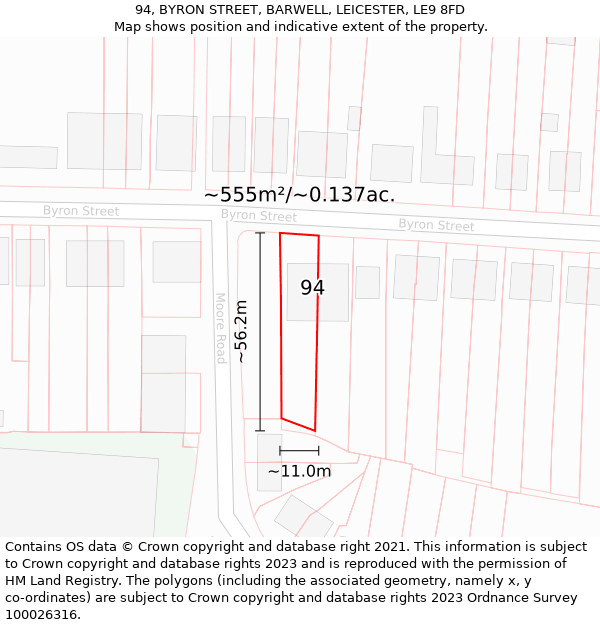 94, BYRON STREET, BARWELL, LEICESTER, LE9 8FD: Plot and title map