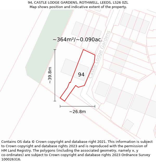 94, CASTLE LODGE GARDENS, ROTHWELL, LEEDS, LS26 0ZL: Plot and title map