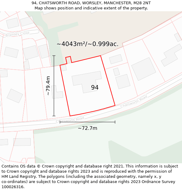 94, CHATSWORTH ROAD, WORSLEY, MANCHESTER, M28 2NT: Plot and title map