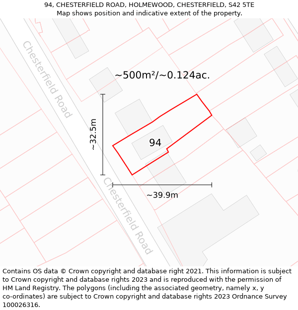 94, CHESTERFIELD ROAD, HOLMEWOOD, CHESTERFIELD, S42 5TE: Plot and title map