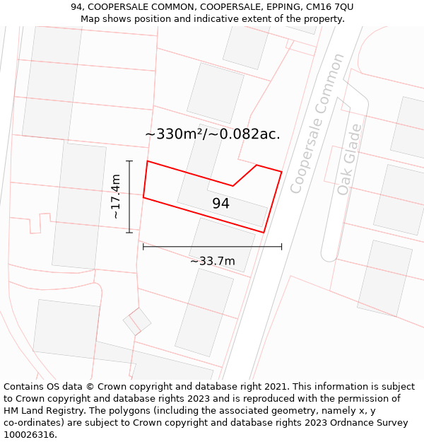 94, COOPERSALE COMMON, COOPERSALE, EPPING, CM16 7QU: Plot and title map