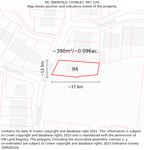 94, DEERFOLD, CHORLEY, PR7 1UH: Plot and title map