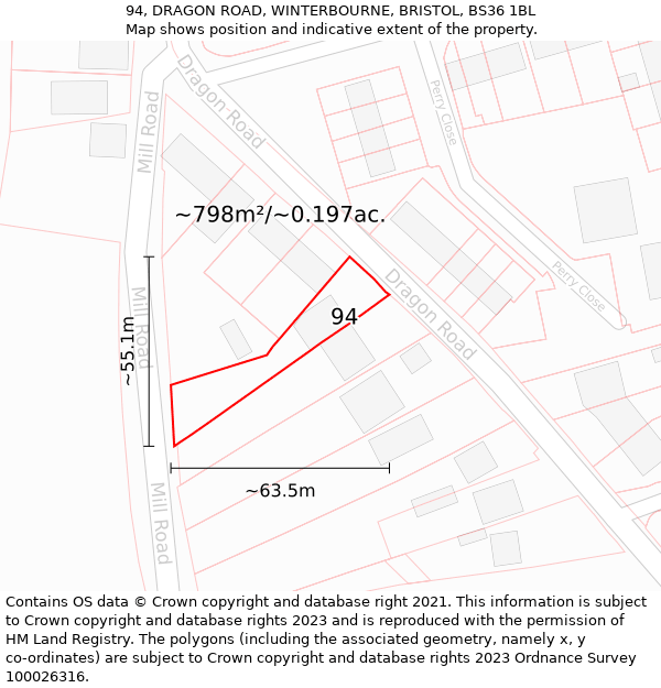 94, DRAGON ROAD, WINTERBOURNE, BRISTOL, BS36 1BL: Plot and title map