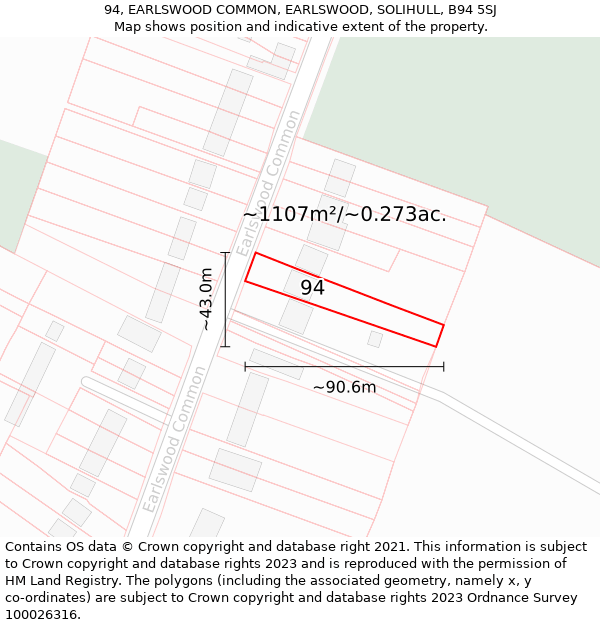 94, EARLSWOOD COMMON, EARLSWOOD, SOLIHULL, B94 5SJ: Plot and title map