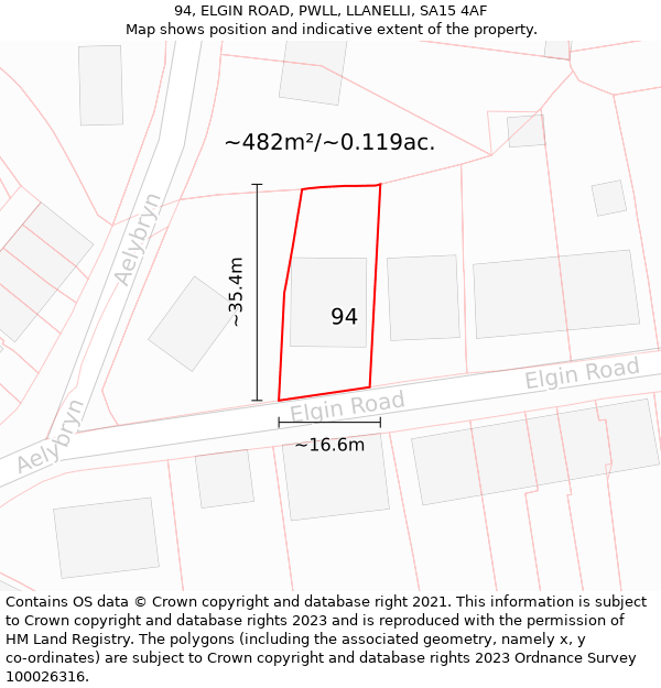 94, ELGIN ROAD, PWLL, LLANELLI, SA15 4AF: Plot and title map