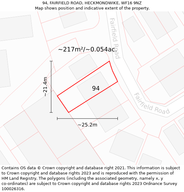 94, FAIRFIELD ROAD, HECKMONDWIKE, WF16 9NZ: Plot and title map