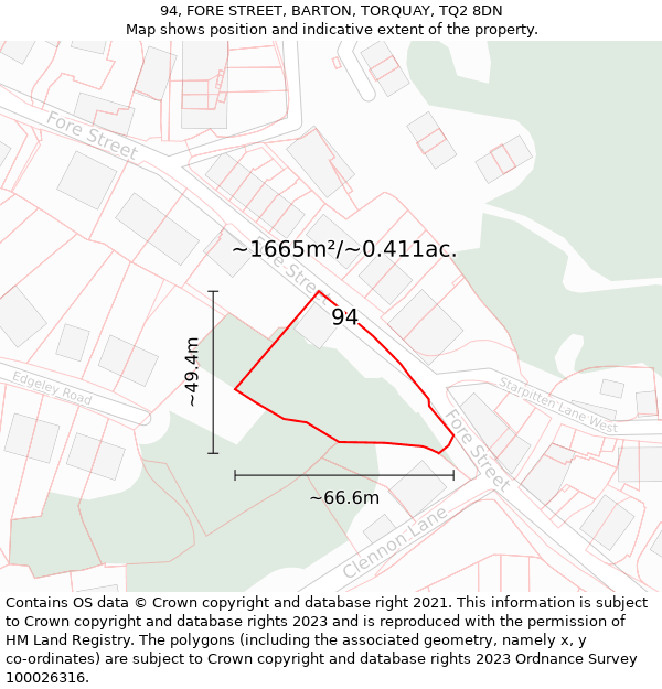 94, FORE STREET, BARTON, TORQUAY, TQ2 8DN: Plot and title map