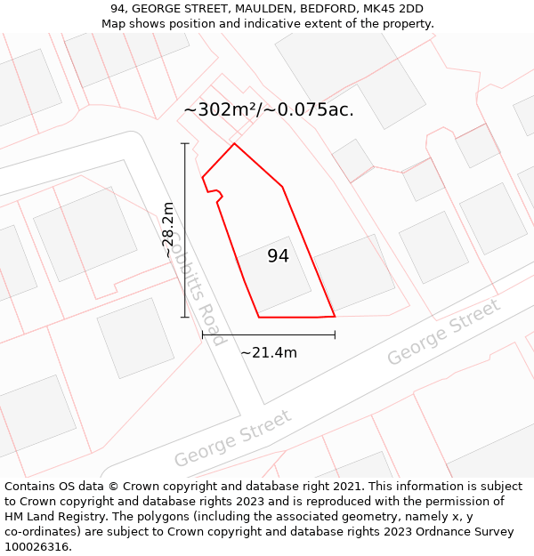 94, GEORGE STREET, MAULDEN, BEDFORD, MK45 2DD: Plot and title map