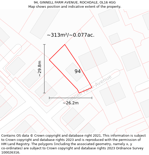 94, GINNELL FARM AVENUE, ROCHDALE, OL16 4GG: Plot and title map