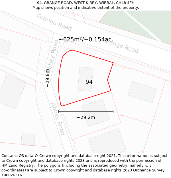 94, GRANGE ROAD, WEST KIRBY, WIRRAL, CH48 4EH: Plot and title map