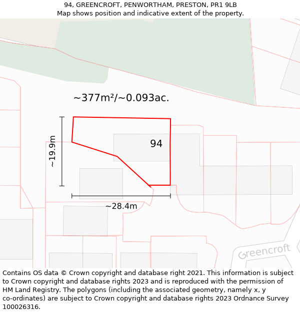 94, GREENCROFT, PENWORTHAM, PRESTON, PR1 9LB: Plot and title map