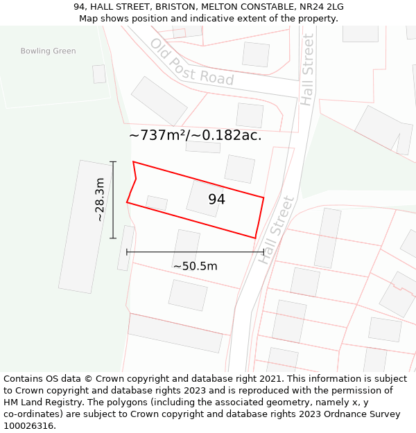 94, HALL STREET, BRISTON, MELTON CONSTABLE, NR24 2LG: Plot and title map